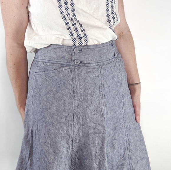 Ann Taylor Blue Linen Fit n Flare Skirt with Pocke - Picture 3 of 12